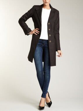 Wool Blend Coat  Debbie Shuchat Chestnut Long Slim NWT Size 4 Button Front